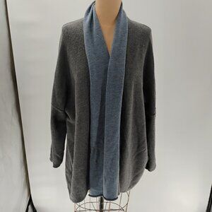 Long line Eskandar Mid Gray 100% merino wool Stitch Knit one size Long Cardigan